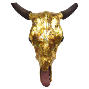 Designer, Variegated Gold Leaf Bull Skull Wall Art