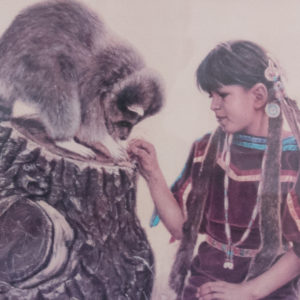 Raccoon with Indian Girl Print