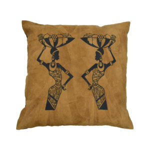 African Women Print Leather Pillow